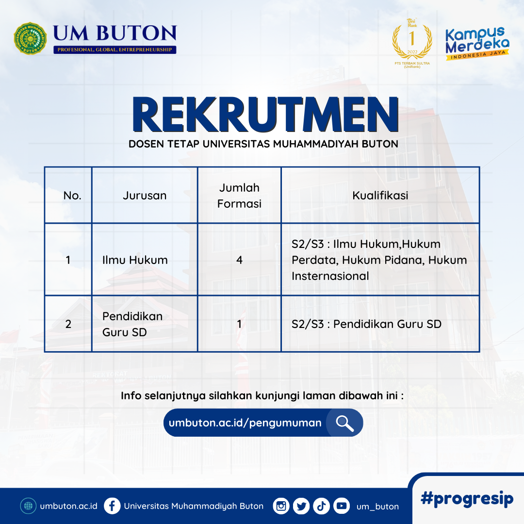 REKRUTMEN DOSEN TETAP UM BUTON TAHUN 2022