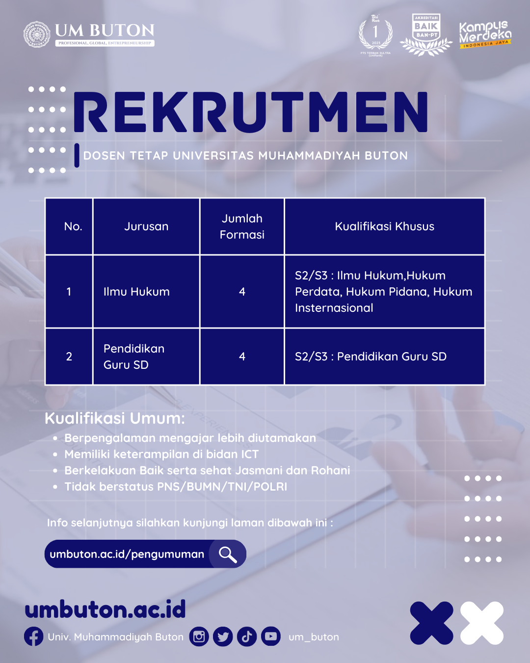 REKRUTMEN DOSEN TETAP UM BUTON TAHUN 2023