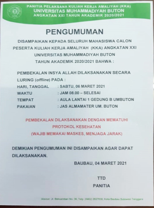 Pembekalan Kuliah Kerja Amalia (KKA) Angkatan XXI