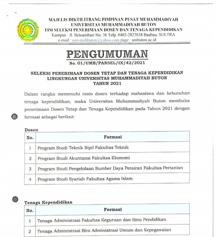 SELEKSI PENERIMAAN DOSEN TETAP DAN TENAGA KEPENDIDIKAN